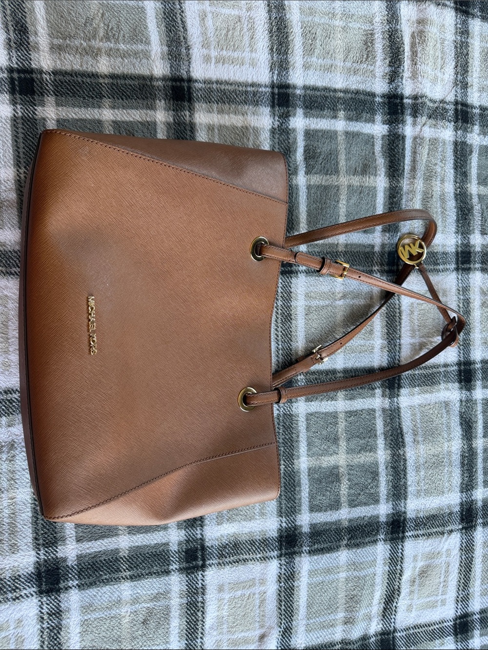 Michael Kors Brown Saffiano Tote with Gold Hardware